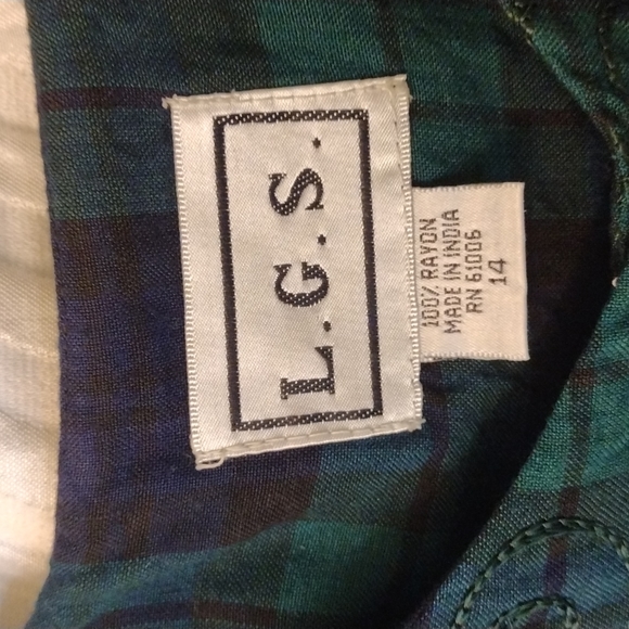 Rare VTG L.G.S. Embellished Embroidered Sz 14 Plaid long sleeve buttonup Blouse - Picture 5 of 11